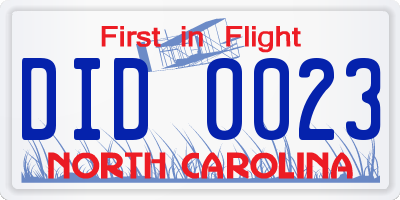NC license plate DID0023