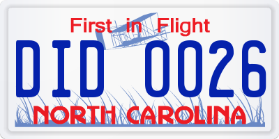 NC license plate DID0026