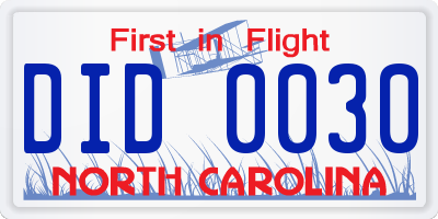 NC license plate DID0030
