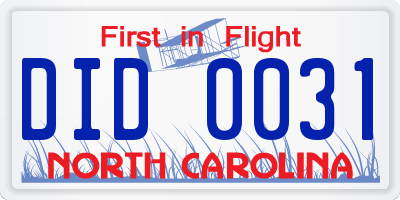 NC license plate DID0031