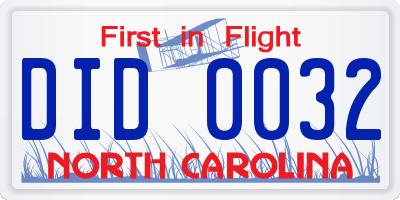 NC license plate DID0032