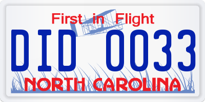 NC license plate DID0033