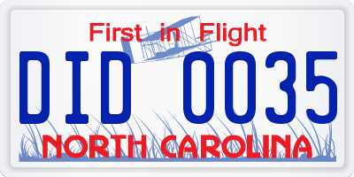 NC license plate DID0035