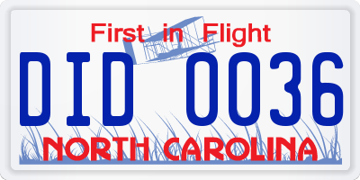 NC license plate DID0036