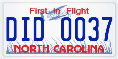 NC license plate DID0037