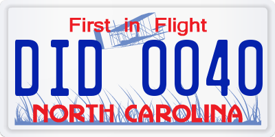 NC license plate DID0040