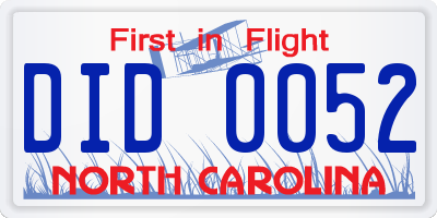NC license plate DID0052