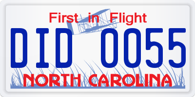 NC license plate DID0055