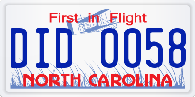 NC license plate DID0058