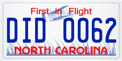 NC license plate DID0062