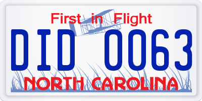 NC license plate DID0063
