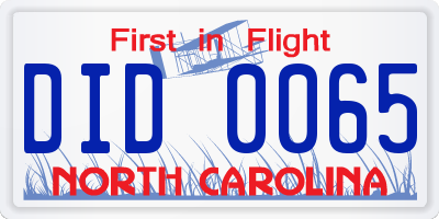 NC license plate DID0065