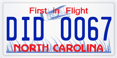NC license plate DID0067