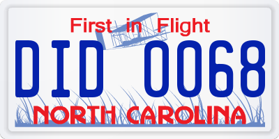 NC license plate DID0068