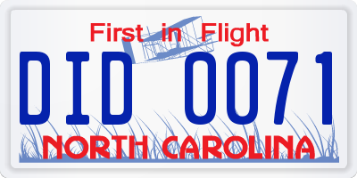 NC license plate DID0071