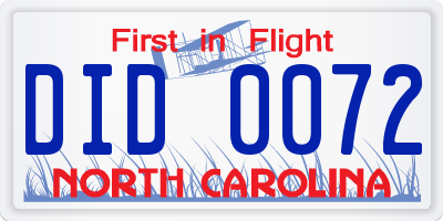 NC license plate DID0072
