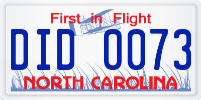 NC license plate DID0073