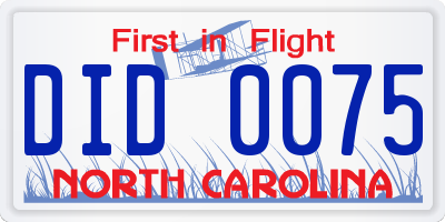 NC license plate DID0075