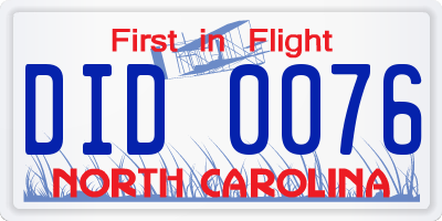 NC license plate DID0076
