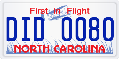 NC license plate DID0080