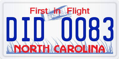 NC license plate DID0083