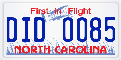 NC license plate DID0085