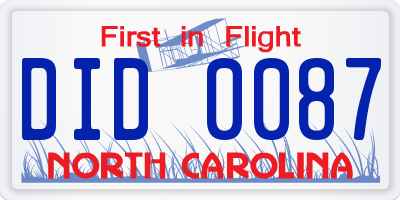 NC license plate DID0087