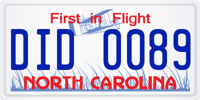 NC license plate DID0089
