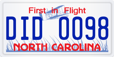 NC license plate DID0098