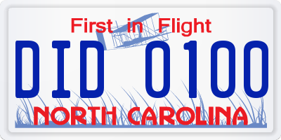 NC license plate DID0100