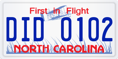 NC license plate DID0102