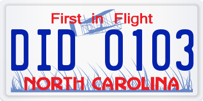 NC license plate DID0103