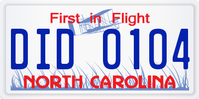 NC license plate DID0104