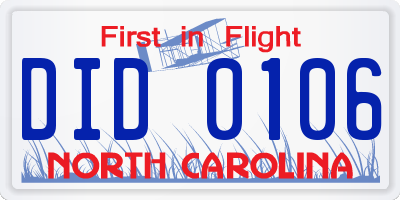 NC license plate DID0106
