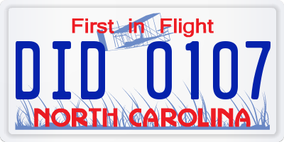 NC license plate DID0107