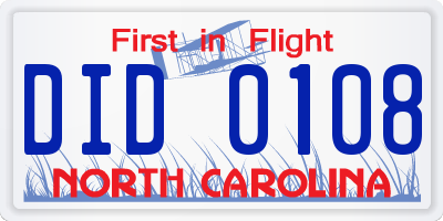 NC license plate DID0108