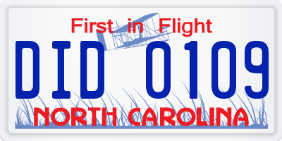 NC license plate DID0109