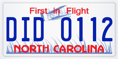 NC license plate DID0112