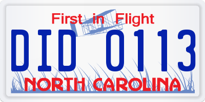 NC license plate DID0113