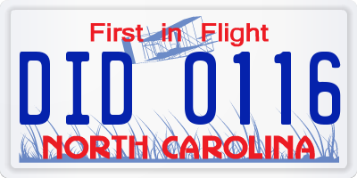 NC license plate DID0116