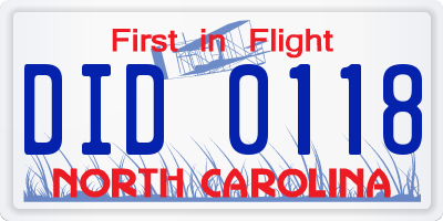 NC license plate DID0118