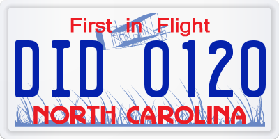 NC license plate DID0120