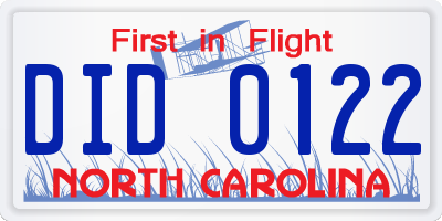 NC license plate DID0122