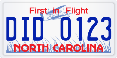 NC license plate DID0123