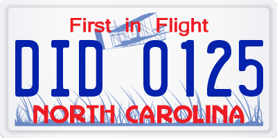 NC license plate DID0125