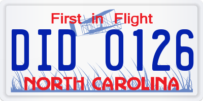 NC license plate DID0126
