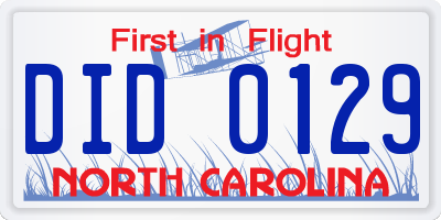 NC license plate DID0129