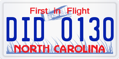 NC license plate DID0130
