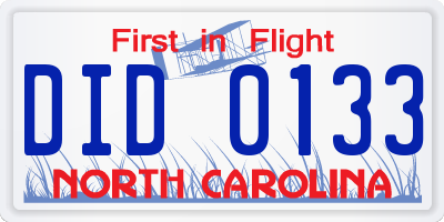 NC license plate DID0133