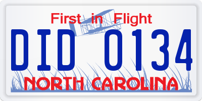NC license plate DID0134